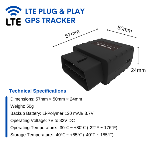 Technical specifications_LTE Plug & Play gps Vehicle Tracker